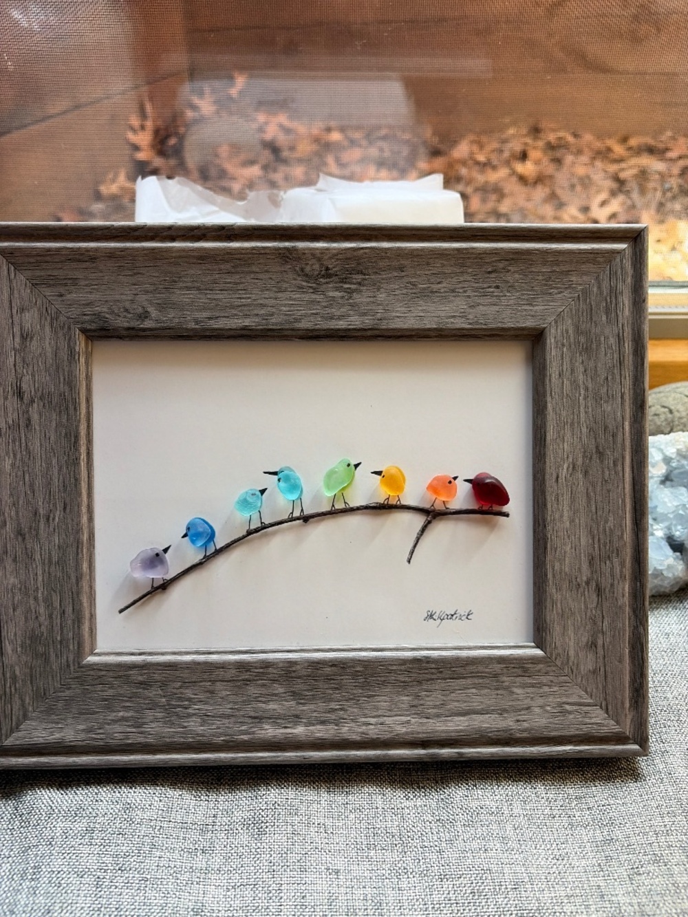 Sea glass birds signed artwork